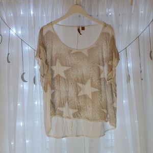 Gold and White Open Neck Long Back T Shirt